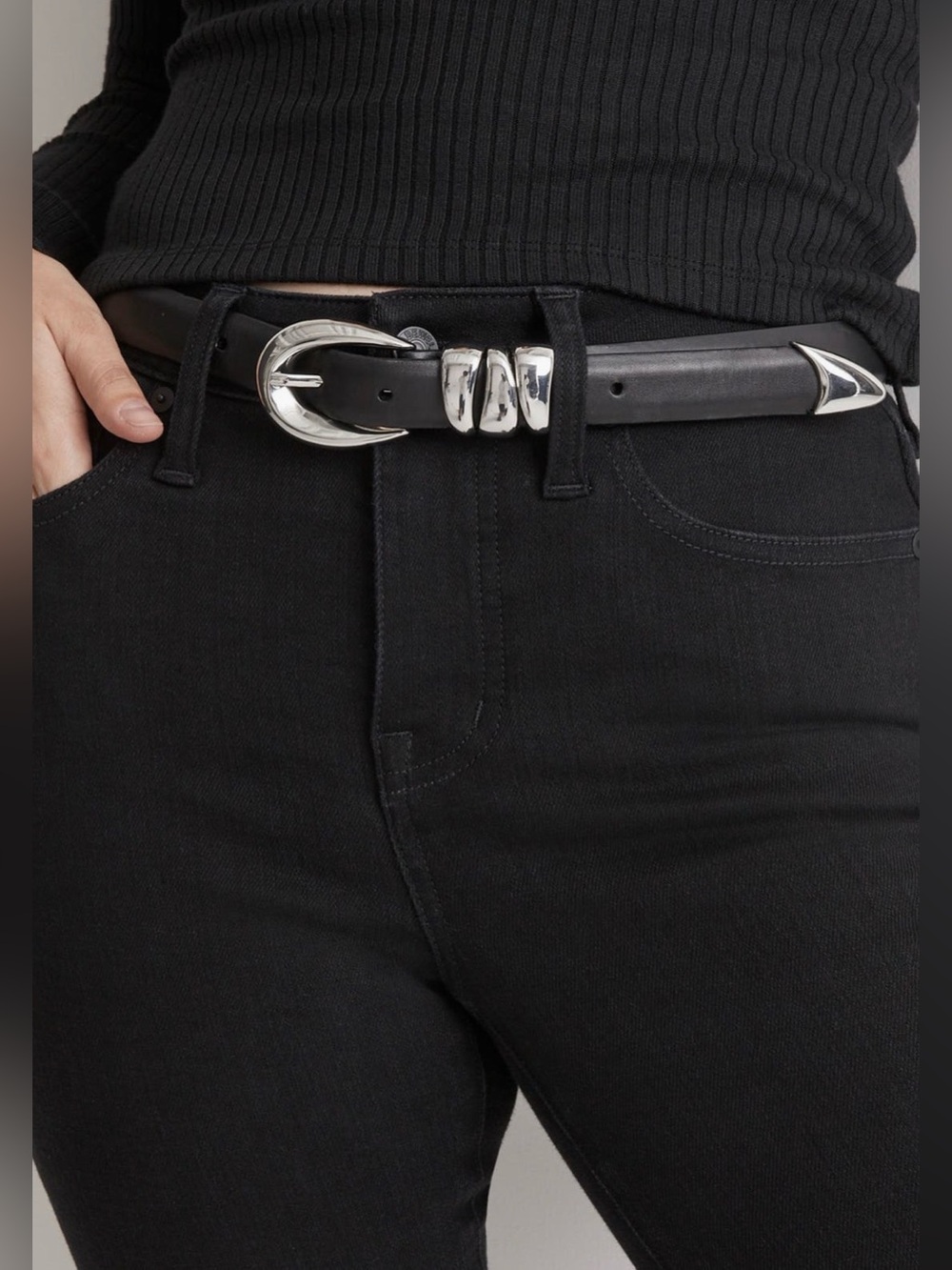 Madewell Black Leather Belt with Silver Hardware- Size Medium